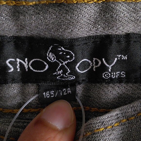 Snoopy Embroidered Grey Jean Distressed Hem Mini Skirt - Picture 3 of 16